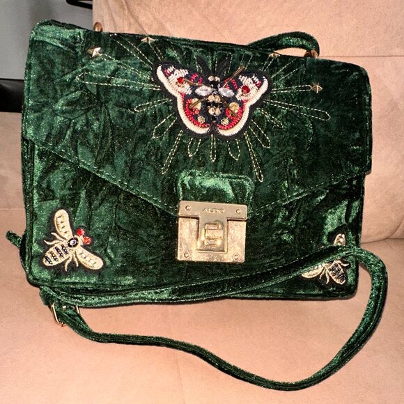 Aldo Velvet Green Shoulder Purse - Picture 6 of 8